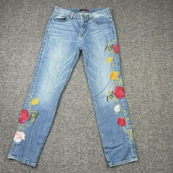 7 For all Mankind‎ Womens Floral Embroidered Blue Denim Jeans Y2K casual - Picture 1 of 6